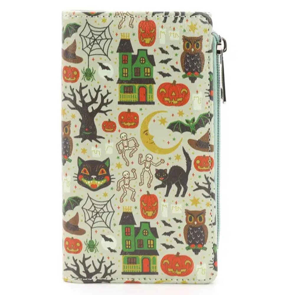 Classic Halloween Images Wallet - Pumpkins, Black Cats, and Haunted Houses